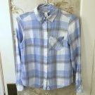 White House Black Market Button Up Shirt Women's Blue White Plaid Long Sleeve-2