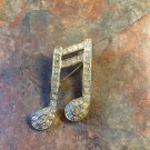 Vintage Roman Goldtone Rhinestone Musical Eighth Note Brooch Pin
