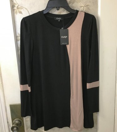 Cuqy Womens Black & Beige Long Sleeve Tunic Top Size S-NWT