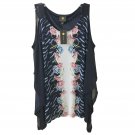 JM Collection Womens Floral Top Mesh Cold Shoulder 3/4 Sleeve Navy Blue- 1X