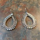 Vintage Rhinestone Hoop Teardrop Dangle Silvertone Pierced Earrings