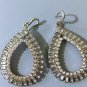 Vintage Rhinestone Hoop Teardrop Dangle Silvertone Pierced Earrings