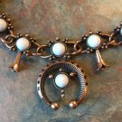 Southwestern Style Squash Blossom Coppertone Metal & White Bead  Necklace