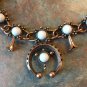 Southwestern Style Squash Blossom Coppertone Metal & White Bead  Necklace