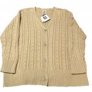 Anne Klein Cable Knit Cardigan Beige Sweater With Rhinestone Buttons-Size 1X,NWT