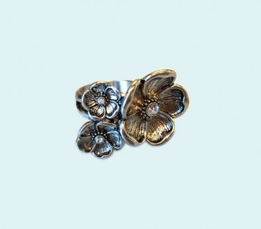Silvertone 3 Flower Cluster Cocktail Ring-Size 8