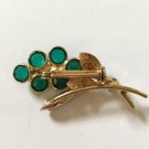 Vintage Goldtone Green Floral Glass Brooch Pin