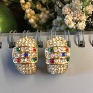 Vintage Half Hoop Goldtone Rhinestone Pave Pierced Earrings Vintage Half Hoop Goldtone Rhinestone Pave Pierced Earrings