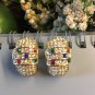 Vintage Half Hoop Goldtone Rhinestone Pave Pierced Earrings