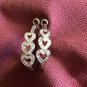 Silvertone Three Heart Rhinestone Hoop Earrings