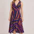 Great Jones Vibrant Orchid Wrap Dress with colorful stripes in women's size M