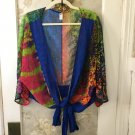 Zeki Italy Sheer Mulicolor 3/4 Sleeve Crop Top Wrap Tie Blouse- Size Large Zeki Italy Sheer Mulicolor 3/4 Sleeve Crop Top Wrap Tie Blouse- Size Large
