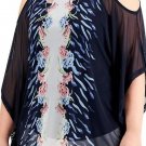 JM Collection Womens Navy Blue Zen Floral Top Mesh Cold Shoulder 3/4 Sleeve - 1X