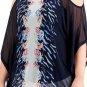 JM Collection Womens Navy Blue Zen Floral Top Mesh Cold Shoulder 3/4 Sleeve - 1X