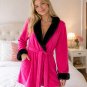 Betsey Johnson Intimates Hot Pink Velour Faux Fur Trim Wrap Robe-Size Large NWT
