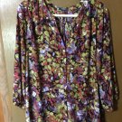 NYDJ Women's Multicolor Abstract Floral 3/4 Sleeve Pintuck Vneck Blouse-Size XL