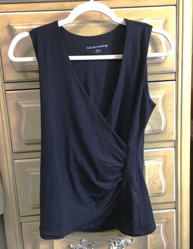 Soft Surroundings Womens Black Wrap V Neck Ruched Jersey Top-Size XS