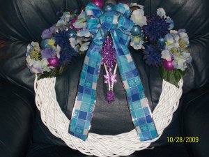 Wreath - White wicker vine - purple & blue