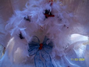 Wreath - white feather - red & navy accents