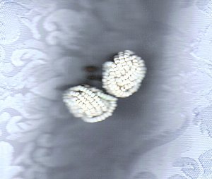 PRICES SLASHED-ACCESSOCRAFT WHITE SEED BEAD VINTAGE EARRINGS