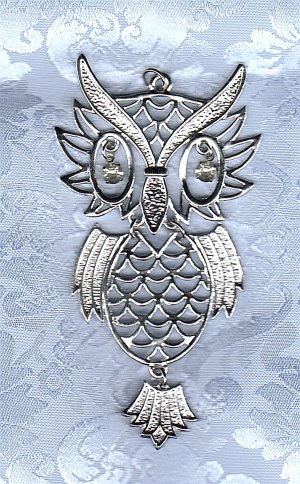 PRICES SLASHED-OWL FIGURAL PENDANT VINTAGE SILVERTONEWITH  RHINESTONES