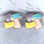 VINTAGE 4 COLOR WINDMILL PATTERNED  POST EARRINGS