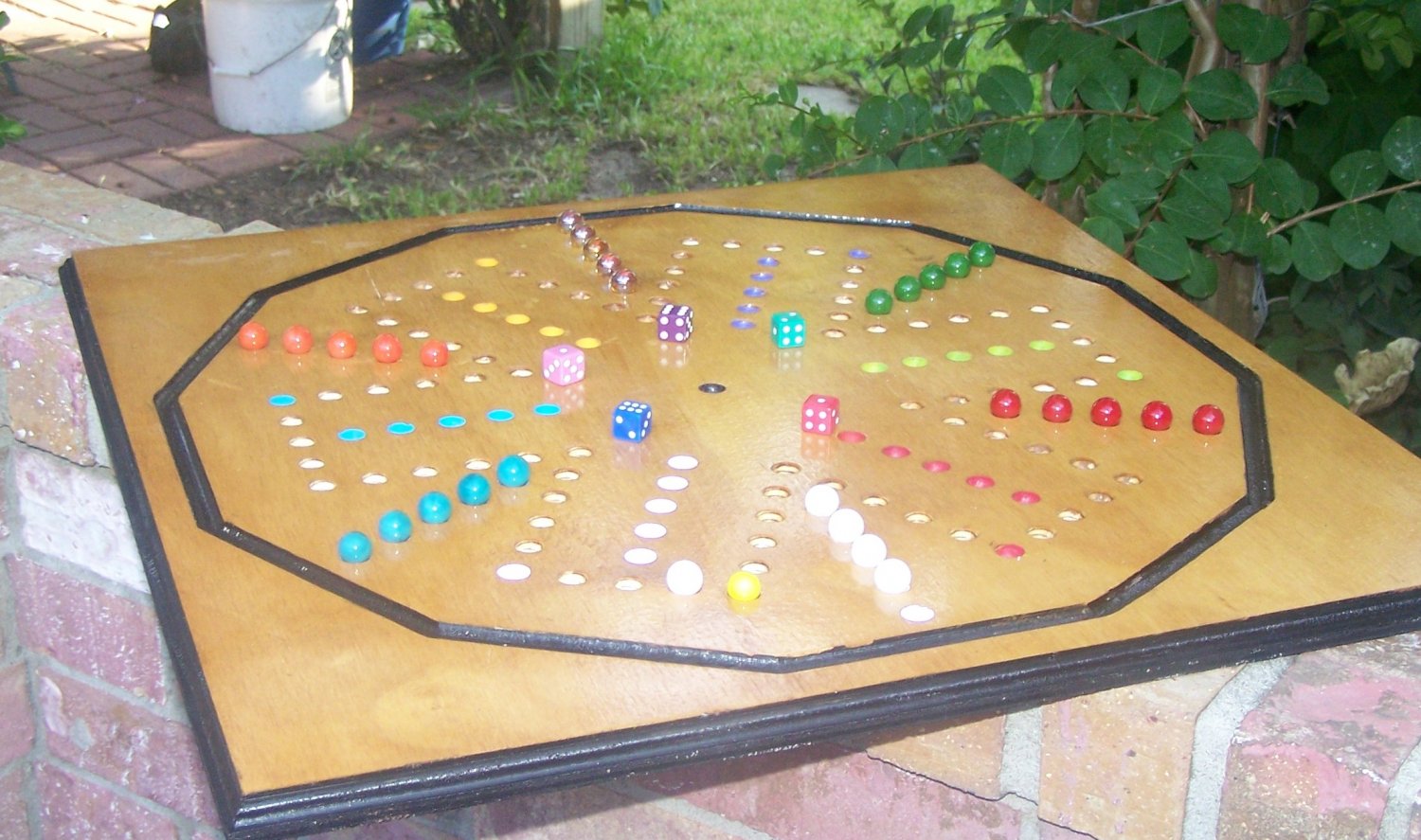 Hand made Aggravation board game with marbles n dice