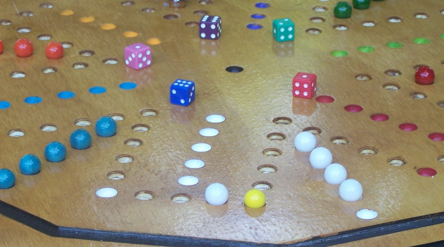 Hand made Aggravation board game with marbles n dice