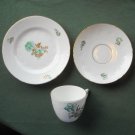 Danish Bing & Grondahl Copenhagen Green Gold Floral Cup Saucer Plate Set Danish Bing & Grondahl Copenhagen Green Gold Floral Cup Saucer Plate Set