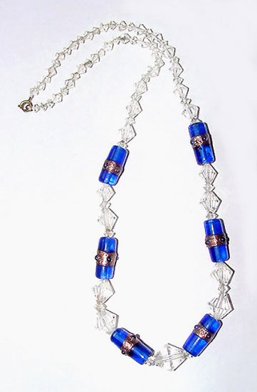 Faceted Crystal and Cobalt Blue Beads