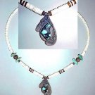 Vintage Moon & Pen Shell Heishi & Turquoise Navajo Necklace