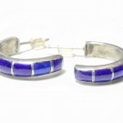 Southwestern 3/4” Sterling Silver & Inlaid Lapis Lazuli Hoop Earrings