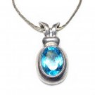 large Blue Topaz & Sterling Silver  Pendant /Necklace