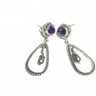 Excellent Purple Amethyst & Lilac Freshwater Pearl Sterling Silver Drop Earrings
