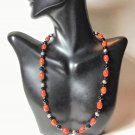 Vintage Sterling Silver, Black Onyx & Red-Orange Corsl Beads Necklace