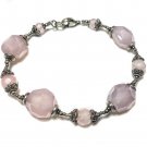 Pink Opalescent Glass Beads & Sterling Silver Bracelet