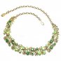 1950s Signed Coro  wide Goldtone Leafy Choker with Green Rhinestones