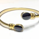 Vintage Gold Tone Bypass Bangle Bracelet With Black Stones