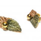Vintage Black Hills Gold Grape Leaves Stud Earrings, Gold Filled