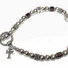 Vintage Sterling Silver Christian Faith Beaded Bracelet