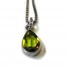 Pear Shaped Green Peridot Pendant on 16” Sterling Silver Box Chain