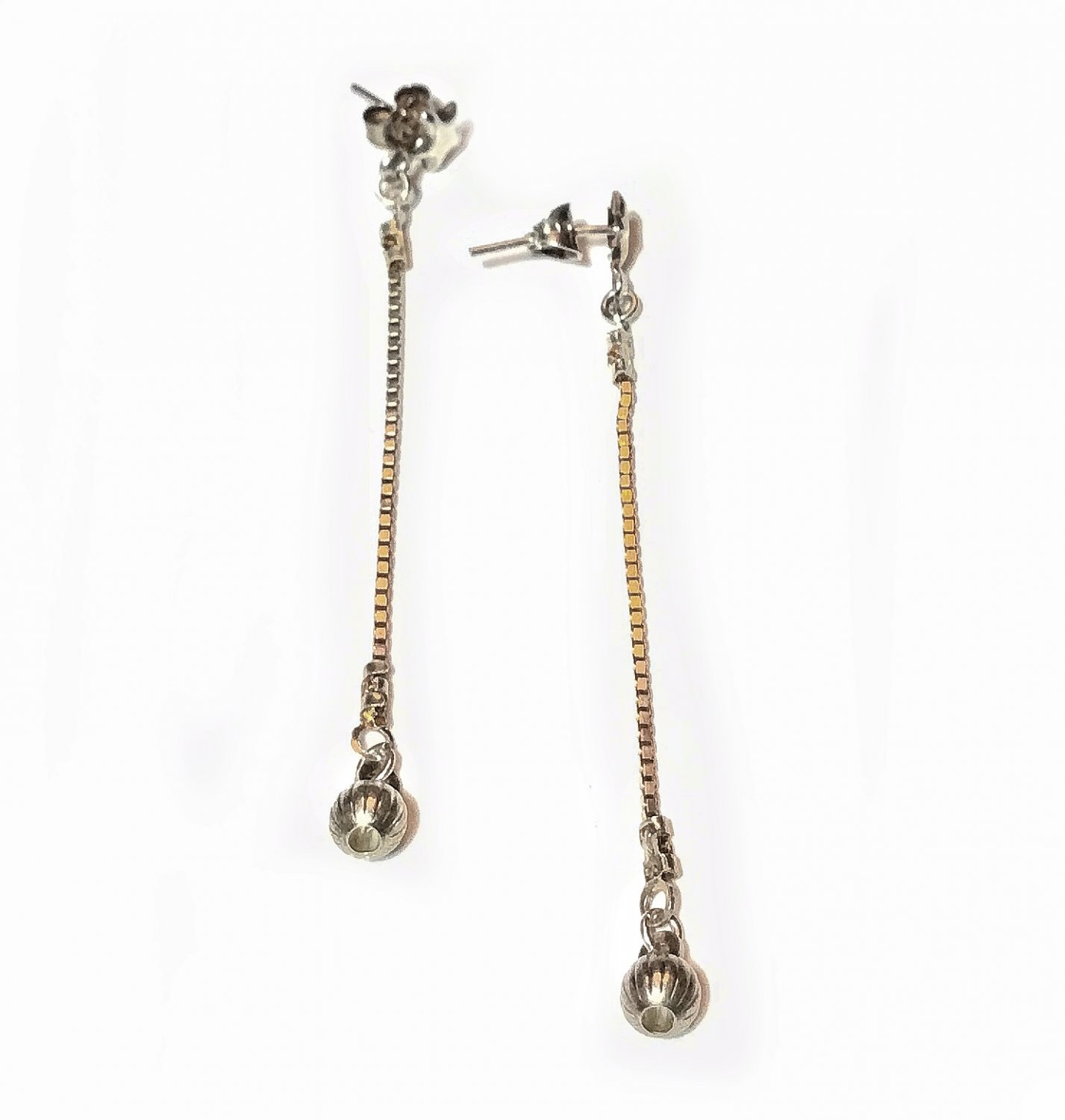 Long Sterling Silver Box Chain Drop Earrings