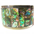 Wide Vintage Silver Plated Cuff Bracelet with Inlaid Colorful Abalone