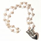 white Freshwster Pearl and Sterling Silver Heart Pendant Toggle Necklace