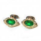 Antique Edwardian Bean Back Cufflinks with Emerald Green Stones