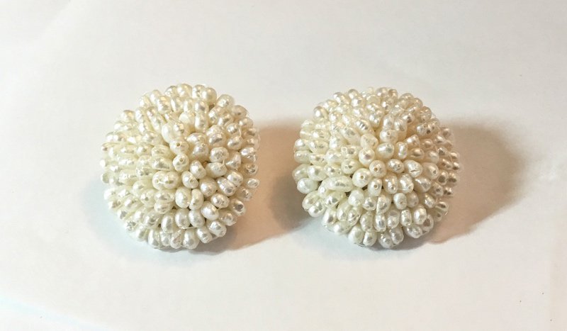 Freshwater Rice Pearls Large Cluster Clip Earrings