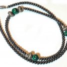 21” Hematite, Malachite & Sterling Silver Beads Necklace