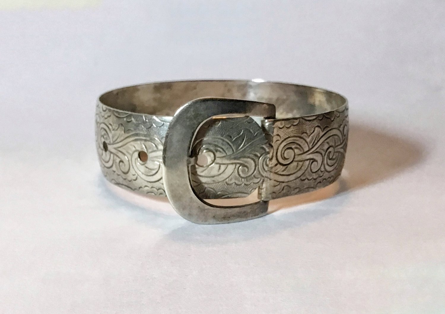 1930s VIctorian Revival Engraved Buckle Bangle Bracelet