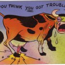 COMIC-SO YOU THINK YOU GOT TROUBLES-CRYING COW STANDING ON HER UDDER