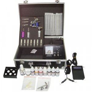 TATTOO KIT 1 GUN 3 TUBES with GRIPS 50 needles/ 7INK WS-K051